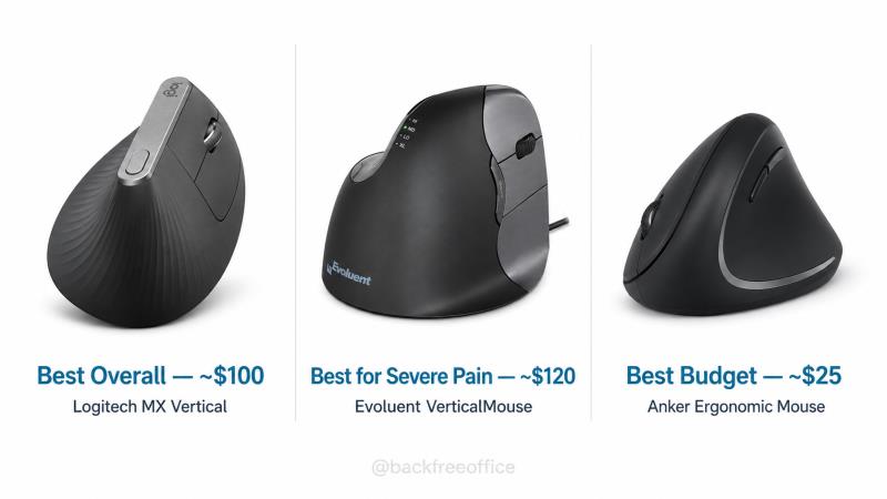 Best ergonomic mouse comparison featuring Logitech MX Vertical, Evoluent VerticalMouse and Anker Ergonomic Mouse
