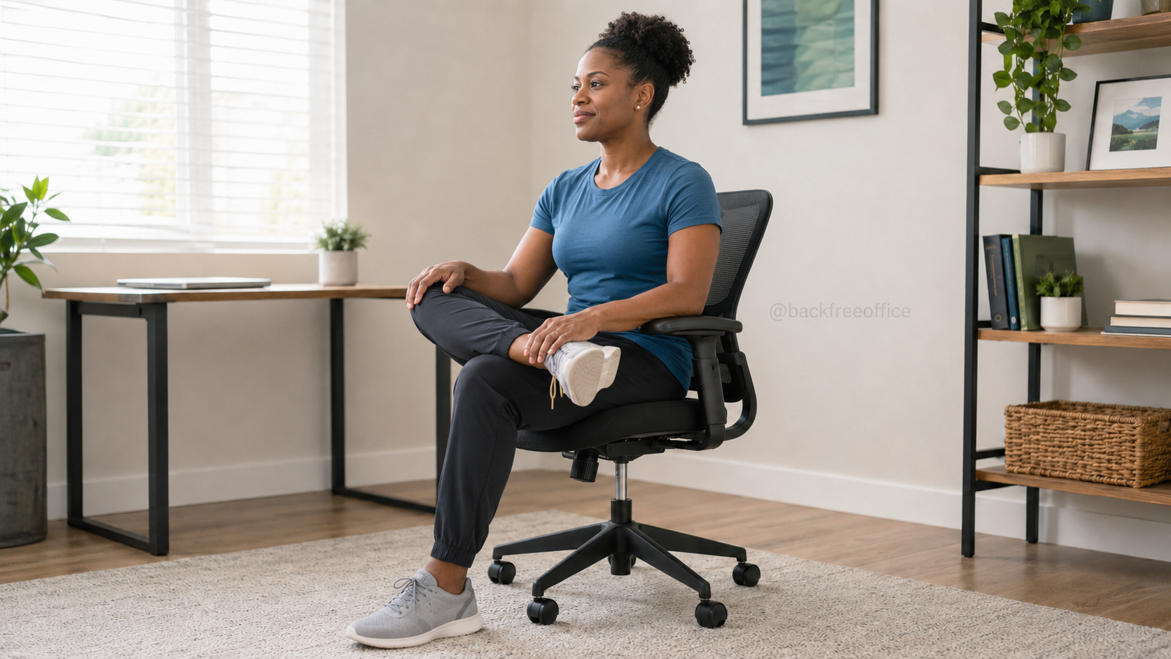African American woman performing a seated figure-four glute stretch