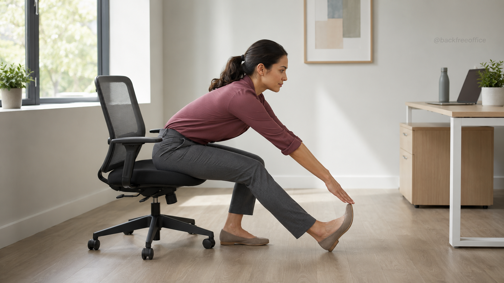 Woman performing a seated hamstring stretch with one leg extended